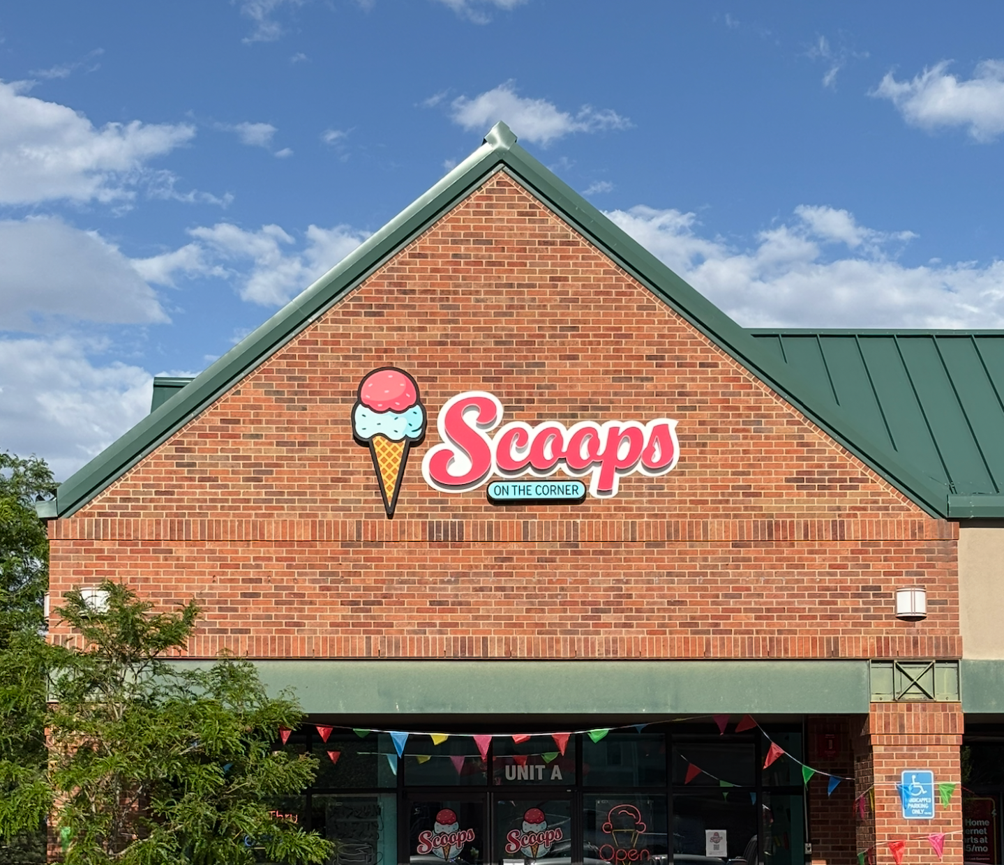 Scoops on the Corner storefront in Longmont, Colorado
